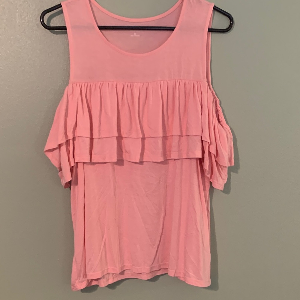 a.n.a Pink Ruffle Cold-Shoulder Tank Top